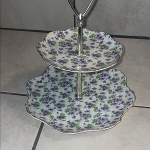 Floral Two-Tiered Serving Tray